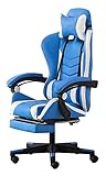 CRBUDY Bürostuhl E-Sportstuhl Ergonomischer Racing-Drehstuhl Hochlehner Gaming-Stuhl mit Fußhocker Bürostuhl Computerstuhl (Blau)