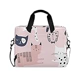 Kreative Kinder-Laptoptasche mit rosa Katze, Laptoptasche, Computer-Tragetasche, 13-15,6 Zoll Laptoptasche, Polyester, Schultertasche, Gurtgriff, Computertasche für Damen und Herren, A556, Large