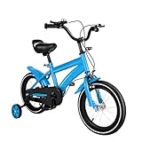 AOOUNGM 14 Zoll Kinderfahrrad mit Stützrädern, Höhenverstellbar Fahrrad für Jungen und Mädchen, Outdoor Reiten Kinder Fahrrad für 2~4Jahre, Kinderfahrrad mit Handbremse, Blau