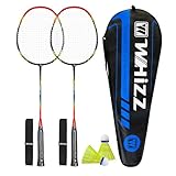 BAIHUALIN WHiZZ Badmintonschläger Set 2 Spieler, Leichter Carbon Graphit Badminton Schläger Federball Set für Freizeit, Übung, Training+ 2 Federbälle + 2 Griffbänder + 1 Tragetasche, T20 Schwarz+Rot
