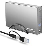RSHTECH Aluminium USB 3.0 Externe Festplattengehäuse 2,5''&3,5'' USB 3.0 SATA Festplatte Gehäuse für SSD & HDD, mit 2-in-1 Kabel (Typ-A&C), 24W Netzteil, unterstützt UASP, Automatische Schlaffunktion