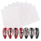 YUNSTK 9 Blätter Nagelsticker Weihnachten Glühen Nail Sticker Selbstklebend, Nagel Sticker Nagelfolie Weihnachten, 3D Nagelaufkleber, Nail Art Stickers für DIY Nagel Kunst Dekoration (Roségold)