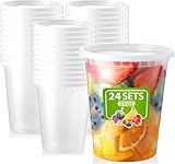 LATERN 24 Stück Kunststoffbehälter mit Deckel, 720ml /24oz Wiederverwendbare Aufbewahrungsbecher für Lebensmittel Auslaufsicher Vorratsbehälter für Suppen Deli-Cups zum Essenszubereitung