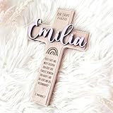 HeLLo mini Personalisierbares Taufkreuz mit 3D-Namen & Taufspruch – Handgefertigtes Holzkreuz Buche – Individuelles Geschenk zur Taufe - Taufgeschenk für Kinder (Regenbogen)