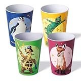 AWAVE Die Schule der Magischen Tiere Kinder Trinkbecher Set 4-teilig 250 ml rPET, Fuchs Rabbat Pinguin Juri Schildkröte Henrietta Chamäleon Caspar, Kinderbecher BPA Frei Stapelbar Mehrweg Eichstrich