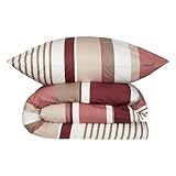 Schiesser Bettwäscheset Rexo | 2-teilig | Gestreift | Renforcé | 100% Baumwolle | Oeko-Tex Zertifiziert | Reißverschluss | 155x220cm + 80x80cm | Altrosa