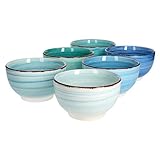 MamboCat Blue 6er Müsli-Schalen-Set blau I robuste Steingut-Schüsseln für 6 Personen I Müsli-Schale & Beilagen-Schüssel mit modernem Strudel-Muster I blaue Müsli-Schüssel 650 ml 6 Stück