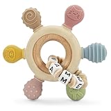kleinerStorch Baby Beißring personalisiert mit Namen | Sichere Zahnungshilfe aus Silikon & Holz | Mädchen & Jungen Greifring Spielzeug als Geschenk zur Geburt, Taufe | lebensmittelecht & BPA frei