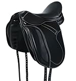 A&M Reitsport Dressur Sattel 1146 aus Leder, wechselbares Kopfeisen, Polyflex Baum, Schwarz, Größe:17.5 Zoll