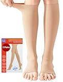 2 Paar Medizinische Kompressionsstrümpfe Damen & Herren 20-30 mmHg, Klasse 2, Offene Spitze Abgestufte Unterstützung Stützstrümpfe für Krampfadern Ödeme Flug (2x Beige, L)