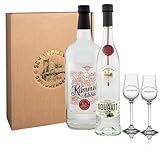 Präsent 1490 - Kümmel und Aquavit - Kümmellikör (35% Vol) 700ml + Aquavit (40% Vol) 500ml in Geschenkkarton inklusive 2 hochwertigen Aromagläsern | Schwechower Brennerei (1229)