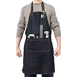 QWORK® Herren & Damen Arbeits Schürze, Werkzeugschürze mit 4 Taschen für Holzbearbeitung Werkstatt Garage Küche Garten - Schwarz