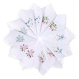 TIESOME 12 Stück Stofftaschentücher Damen, Vintage-Blumen-Taschentuch, Spitzen-Taschentuch, Taschentücher Stoff, Baumwolle, Weiß, 28 x 27 cm, für Hochzeitsfeier und Alltagsgebrauch