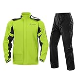 Rainao Motorrad Regenmantel Anzug, Classic Sport wasserdichte Atmungsaktive Jacke Anzüge mit auffälligem Reflexstreifen Winddichter Regenmantel für Herren Damen