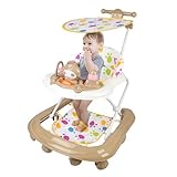 Lauflernhilfe für Babys, mitwachsend, mit 5 verstellbaren Höhen, faltbar, mit bequemen Sitzkissen, mit Lichtern und Melodien & um 360 Grad drehbarem Dach, 62 x 68 x 36 – 81 cm – Khaki