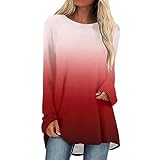 Sexy Oberteil Damen, Bluse Weiß Damen Tunika Damen Langarm T-Shirt Damen Langarm Oberteile Langarm Rundhalsausschnitt Basic Longshirt Oversized Tunika Sexy Top Mode Damen(Watermelon Red,3X)