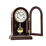LVSEWOA Kaminuhr mit Pendel aus Holz und Westminster-Glockenspiel, mechanische Tischuhr für Wohnzimmer, Büro, Heimdekoration, braun