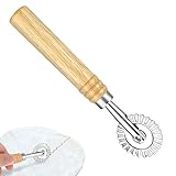 COMNICO Nudelschneider-Rad, Zinklegierung langer Holzgriff Ravioli-Stempelmacher Presse Roll-Rollschneider Pizza-Gebäck-Werkzeuge Formen mit geriffeltem Rand Heimbefestigung Küchenhelfer-Funktionen