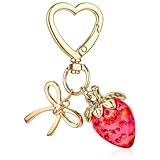 Apausvcm Süßer Erdbeer-Schlüsselanhänger,Taschenanhänger Erdbeer,Kawaii-Schlüsselanhänger mit Herz,Schleife Erdbeer Schlüsselanhänger,Erdbeer Anhänger,Dame Schlüsselanhänger für Geldbörse Geschenk