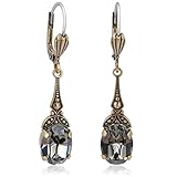 Jugendstil Ohrringe Markenkristalle Gold Grau Vintage Ohrhänger NOBEL SCHMUCK