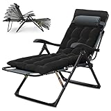 T-ZBDZ Sonnenliege Liegestuhl Garten Klappbar - Gartenliege Relaxliege mit Auflage, Gartenstuhl Ergonomisch Verstellbare Rückenlehne - Outdoor Liege bis 150kg für Garten Balkon Terrasse, Schwarz