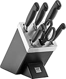ZWILLING Vier Sterne Selbstschärfender Messerblock, 7-teilig, Messerset und Schere aus rostfreiem Spezialstahl/Kunststoff-Griff, Schwarz [Made in Germany]