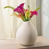 Praknu Keramik Vase Weiß Groß 19cm Hoch - Bauchige Form mit Sandtextur - Wasserdicht - Handgefertigte Unikate - Blumenvase für Tischdeko & Geschenk - Ideal für Heim & Büro