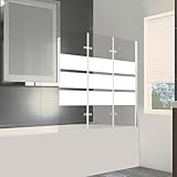 Daromigo Duschwand für Badewanne, 120x140cm Faltbar Duschwand Badewanne 3-Teilig,mit 6mm ESG Sicherheitsglas,Badewannen Duschwand Weiße Streifen,Glas Badewannenwand