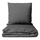Seersucker Bettwäsche Wendeoptik Bettwäsche Bettgarnitur Bettbezug Microfaser, Größe:135 x 200 cm, Farbe :Anthrazit