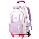 Amythe Schulrucksack Trolley für Mädchen, 30L Rucksack Schule Teenager, Laptop Rucksack mit Rollen 16 Zoll, Schulranzen Mädchen mit 6 Räder, Lässig Daypack für Reisen ab 9 Jahre，Lila