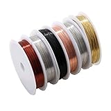 Yphzmtz 6 Rollen 0.5 mm Basteldraht Vielseitig Kupferdraht Blumendraht Set Draht Schmuckdraht für DIY Schmuckherstellung Bastelarbeiten 5 Farben Jede Rolle 5m
