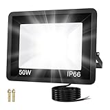 LED Strahler Außen,50W 5000LM Superhell Spotlight Außenleuchte Flutlichtstrahler (6500k Kaltweiß), Ip66 Wasserdicht Led Scheinwerfer Innen Flutlicht Für Sportplätze, Garagenhöfe, Gärten ,Hinterhöfe
