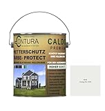 Contura Wetterschutzfarbe 1 Liter Holz Dauerschutzfarbe Deckend Buntlack Holzfarbe Holzlasur Seidenmatt (Weiß - RAL 9010 Analog)