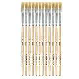 Idena 90095 - Borstenpinsel, Größe 6, mit unlackiertem Holzstiel, 12er Set, Malpinsel für Schulkinder Hobbykünstler