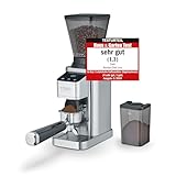 CASO BaristaChef Inox - elektrische Kaffeemühle, langlebiges Edelstahl-Kegelmahlwerk, mit Siebträgerhalterung, 48 präzise Mahlgradstufen, aromaschonende 450 U/min