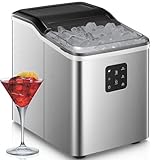 Edelstahl Eiswürfelmaschine mit 2 Eiswürfelgrößen, 14 kg 24 St, Selbstreinigung, 9 Eiswürfel in 6 Minuten, LED-Anzeige, 2L Wassertank, Ice Maker mit Eisschaufel u. Korb, NORTHCLAN Eiswürfelbereiter