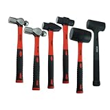 K Tool International 71770 6-teiliges Hammer-Set für Garagen, Reparaturwerkstätten und Heimwerker, Karbonstahl, geschmiedeter, wärmebehandelter Fiberglasgriff, TPR-Griff, Schlitten, Kreuzstifte,
