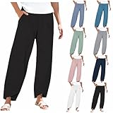 Leinenhose Damen Sommerhose GroßE Größen Casual Leichte Einfarbig Freizeithose Baumwolle Stoffhose mit Taschen Elegant Bequeme Luftige Strandhose Sommer Freizeit Lang Hose Hose aus Leinenmischung