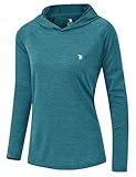 donhobo Damen Langarm Sportshirt Sweatshirt Laufshirt UPF 50+ Sonnenschutz Hoodies Laufen Yoga Tops mit Hut (Blau, L)
