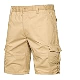 Kurze Hosen Herren Bermuda Cargo Shorts Gerades Bein Cargohose Verstellbar Kordelzug Freizeithose Sommershorts Weites Bein Hosen Arbeitshose Kurz Herren mit Knöpfen und Taschen