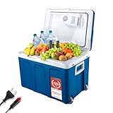 TZS First Austria elektrische Kühlbox 45 Liter | 12 Volt & 230 Volt Anschluss | mobiler Minikühlschrank mit Rollen | für Auto, Camping, Festivals & Reisen | mit Warmhaltefunktion | blau