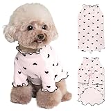Yaopelky Haustierkleidung für kleine Hunde und Katzen, Sommer, Herbst, Herz, Bedruckt, dehnbar, Rüschen, langärmelig, Outfits für Chihuahua, Schnauzer, Shih Tzu, Yorkie (Rosa, S)