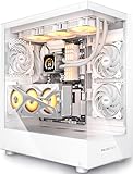 MUSETEX PC Gehäuse ATX 3 Non-LED Lüfter vorinstalliert, Typ-C Mid-Tower Computergehäuse mit Vollsicht-Doppelglas, Gaming PC Gehäuse,Weiß(K2)