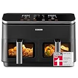 COSORI Heißluftfritteuse 2 Kammern, Testsieger der Stiftung Warentest, 6-in-1 Dual Zone Air Fryer 8,5 L, Doppelkammer mit Sichtfenster für ausgewogene Mahlzeit, Helles Silber
