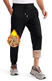Libin Jogginghose Herren Winter Sporthose Thermo Gefütterte Fleecehose Dicke Warme Winterhose Track Pants Jogger Hose Haushose mit Reißverschluss Taschen Schwarz XL