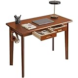 Aibiju Schreibtisch aus Massivholz, Kleiner Bürotisch mit Schubladen, 100 x 50 x 75 cm, Computertisch mit Stauraum und Kleiderstange für das Home Office, Rustikales Braun YD-WD01H