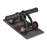 Relaxdays Bauchroller mit 4 Rädern, Bauchtrainer für Zuhause, Damen & Herren, Fitnessrolle mit Kniematte, schwarz/rot