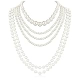 HJZHII 6 Stück Perlenkette Damen Fasching,Perlenketten Verkleidung Damen Kostüm Damen Elegant Perlenkette Lang Perlenschmuck 1920s Gatsby Accessoires Perle Halskette Modische Perlen Kette Elegante