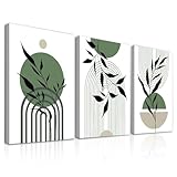 Dazzlewall 3Pcs Gerahmte Salbei Grün Boho Wand Kunst Dekor, Abstrakte Geometrische Leinwand Wand Kunst für Schlafzimmer Wohnzimmer Dekor 12x16 in