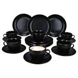 MamboCat Panther 18tlg Kaffeeservice schwarz I Mattes Steingut-Kaffeeset für 6 Personen I Je 6X Kaffeetassen 160ml, Untertassen & Kuchenteller I schickes Geschirr für Frühstück & Kaffee